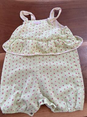 Baby Girls Lemon Green Strawberry Print One-Piece Romper